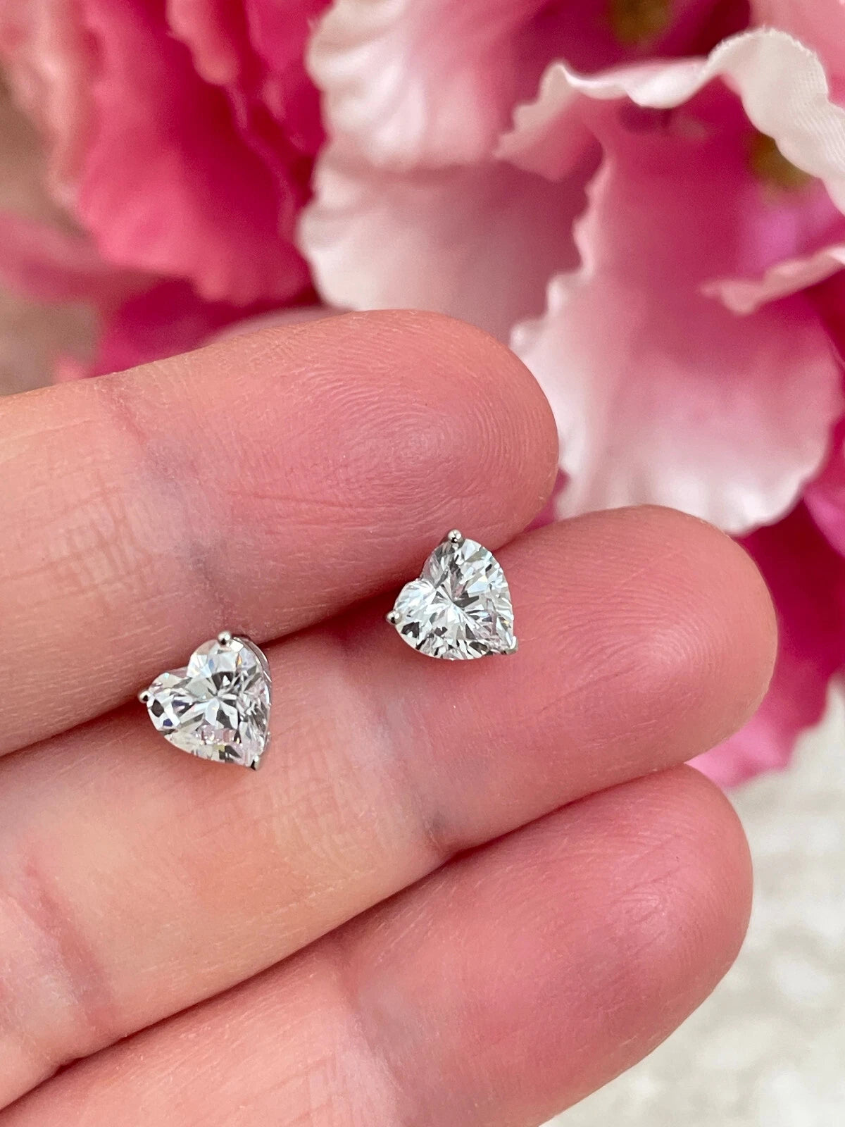 Heart-Cut Diamond Stud Earrings in 14K White Gold | Lab Grown Diamond Earrings | Romantic Jewelry for Women | Timeless Heart Solitaire Studs