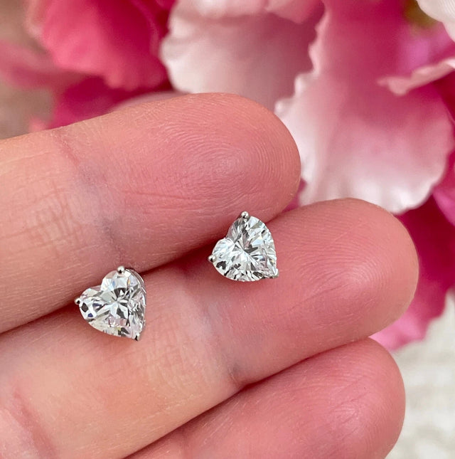 Heart-Cut Diamond Stud Earrings in 14K White Gold | Lab Grown Diamond Earrings | Romantic Jewelry for Women | Timeless Heart Solitaire Studs